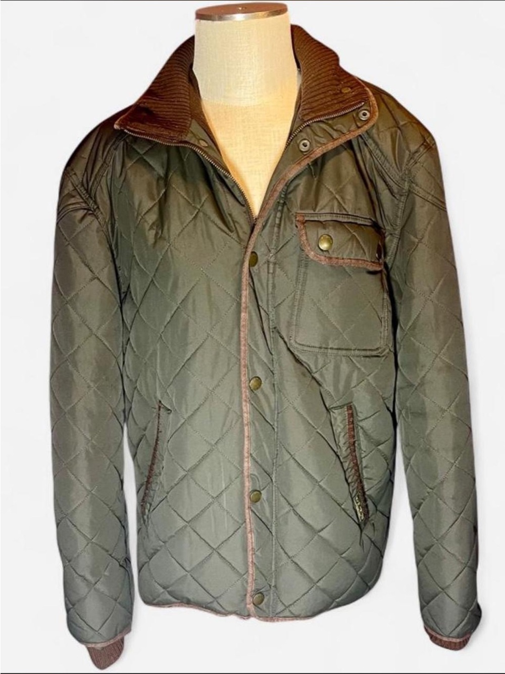 🤎J. Whistler Quilted Diamond Pattern Coat Barn Jacket in Olive Green